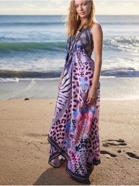 Ranee’s 691 Pink & Purple Halter Maxi Cover-Up | Resort Wear Statement Dress